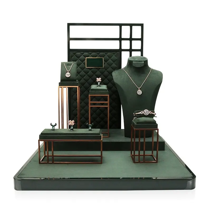 Custom Statue Table Jewelry Display Set Busts Countertop Green Suede Leather Store Jewelry Display Stands