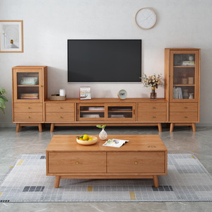 Mueble de TV y mesa de centro de madera maciza nórdica, juego de muebles de almacenamiento para sala de estar - Product Image 3