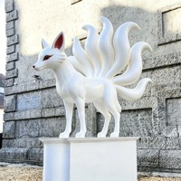 Sculpture de renard à neuf queues en résine de fibre de verre, finition brillante de qualité supérieure, pour parc d'attractions, aménagement extérieur et scène événementielle