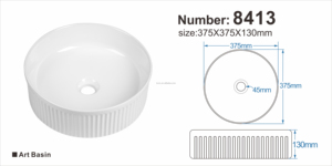 现代白色圆形陶瓷艺术浴室水槽横纹洗手盆台面酒店家用 - Product Image 3