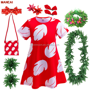 Anime <span class=keywords><strong>Lilo</strong></span> hojas disfraz <span class=keywords><strong>Stitch</strong></span> vestido <span class=keywords><strong>de</strong></span> dibujos animados para niñas verano Hawaiano hoja roja estampado niños Halloween Cosplay disfraz - Product Image 5