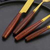 Ensemble de couverts de mariage en acier inoxydable 410 avec manches en bois de hêtre, design vintage de luxe durable, couteau à steak, fourchette, cuillère, style occidental