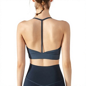 Wholesale Women Ribbed T-Strap <b>Back</b> Sports Bra Thin Spaghetti Strap Padded Yoga Crop <b>Top</b> Breathable <b>Low</b> Impact Gym Workout Vest - Product Image 4
