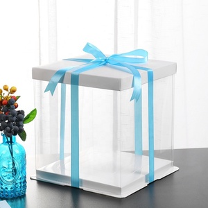 Factory Outlet Custom Blue <b>Clear</b> Tall <b>Cake</b> <b>Boxes</b> Transparent PET Paper Packaging UV Advantage Embossing Matt Lamination Features - Product Image 2