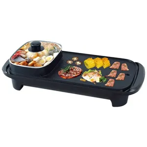 2 in 1 220V 1200W elettrico pentola calda forno senza fumo Barbecue casa Barbecue griglie per interni piatto di carne arrosto Multi fornello