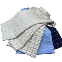 Tissu brocart tissé à carreaux petits, aspect lin, légèrement froissé, effet slub lavé, en stock direct usine