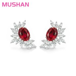 Pendientes de Mujer MUSHAN, Plata de Ley S925, Chapados en Oro Verdadero, Alas de Ángel, Color Rojo Sangre de Pichón Sintético Artificial - Product Image 1