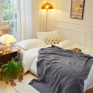 Couverture tricotée Jacquard en diamant de couleur unie en polyester 100% pour la chambre d'hiver Blanker <span class=keywords><strong>et</strong></span> le bureau <span class=keywords><strong>TN</strong></span> - Product Image 3