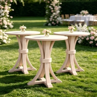 Table de cocktail ronde vintage personnalisée pour événements et mariages, plateau en placage avec base incurvée en bois massif