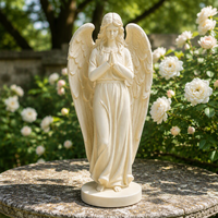 Statue d'ange ailé en résine faite à la main, style européen, base ronde, ornement de jardin intérieur/extérieur, 55,8 cm