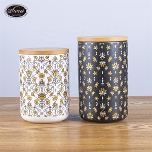 2024New Design Custom White Ceramic Porcelain Kitchen <strong>Tea</strong> Coffee Sugar Canisters Jars <strong>Tins</strong> <strong>Sets</strong> With Bamboo Lids - Product Image 5