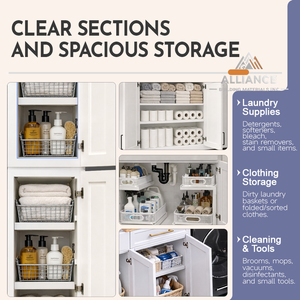 Armoires de buanderie blanches style Shaker pour appartement américain |   En stock, prêt à être expédié |   Armoire à linge en bois pour lave-linge et sèche-linge - Product Image 2