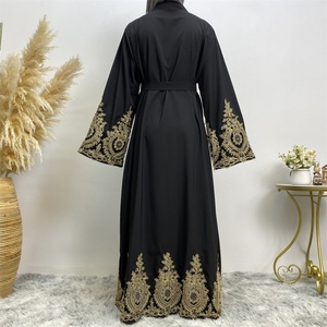 1495# Hot Sale Gold Applique Blue Open Abaya Muslim Women Kimono Islamic Long Robe Dubai Abayas - Product Image 6