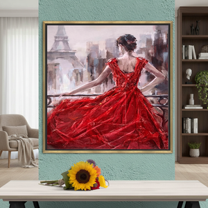 Printed Canvas: Paris <b>Painting</b> of Woman in Red Dress,GOLD <b>FRAMED</b> CANVAS - Product Image 3
