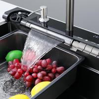Robinet de cuisine à cuve unique Dolphin Waterfall, acier inoxydable 304, fait à la main, PVD noir, quatre trous, design moderne, montage sur plan