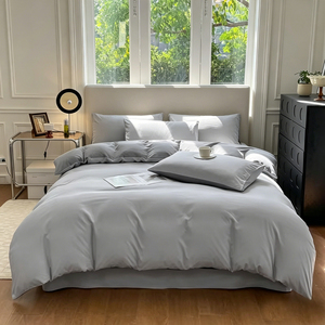 Parure <span class=keywords><strong>de</strong></span> lit d'hôtel en coton <span class=keywords><strong>lavé</strong></span> brossé double couche, couleur unie, respirante, quatre pièces, avec housses <span class=keywords><strong>de</strong></span> <span class=keywords><strong>couette</strong></span> en pur coton - Product Image 2