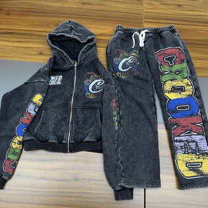 Bộ đồ thể thao nam, quần jogger, áo hoodie có khóa kéo, in kỹ thuật số, giặt acid, kiểu vintage, đặt may theo yêu cầu - Product Image 1