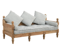 Sofá de Madera para Sala de Estar, Madera Maciza y Lino, Diseño Barroco Antiguo