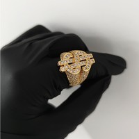 Bague Hip Hop en Zircon Diamant, Stock d'Usine, Entièrement Sertie, Creuse, Style Dollar, Bague pour Hommes