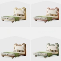 Lit d'enfant moderne de luxe taille Queen, motif ours de dessin animé mignon, revêtement en cuir, personnalisable, en bois de pin, mobilier de chambre modulaire
