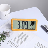 Réveil numérique LCD avec affichage de la température, cadre en bois, fonction snooze, design moderne pour bureau, salon, table de chevet