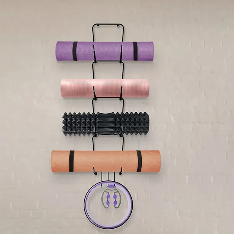 Jh-mech suporte para rolo de espuma yoga, com 3 ganchos de armazenamento para parede, acessórios de yoga