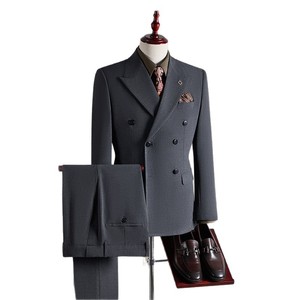 Ensemble de <span class=keywords><strong>costume</strong></span> trois pièces haut de gamme pour <span class=keywords><strong>homme</strong></span>, grande taille, croisé, anti-rétrécissement, col en V, pour mariages et affaires, en tissu peigné à devant plat - Product Image 5