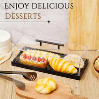 Plateau rectangulaire en acrylique transparent avec couvercle anti-poussière en carton pour présentation de pain, pâtisseries, desserts, fêtes et banquets