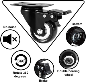 Ensemble de 4 roulettes pivotantes de <span class=keywords><strong>2</strong></span> pouces, robustes, avec frein, silencieuses, en polyamide, à basse pression, avec plaque de blocage, noires, International - Product Image 4