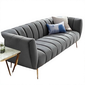 Sofá Moderno de Lujo de 3 Plazas, Tapizado en Terciopelo, para Sala de Estar, Mueble Contemporáneo para el Hogar con Patas de Metal Dorado - Product Image 2