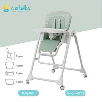 Chaise haute bébé moderne pliable de haute qualité, inclinable à 7 niveaux de hauteur, avec 3 positions de dossier, double plateau, panier de rangement et rembourrage.