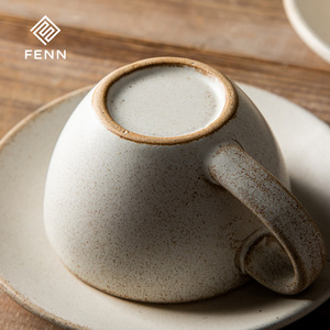 FENN Ceramic Coffee Mug Clay <strong>Espresso</strong> Porcelain Vintage Coffee <strong>Cups</strong> and Saucers Custom Beige Cappuccino Coffee <strong>Cup</strong> with Saucers - Product Image 3