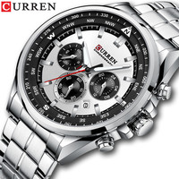 Hot CURREN Luxus uhr Trend Quarz Kalender Wasserdichte Multifunktion Fancy Round Armbanduhr Edelstahl Automatische Herren uhren