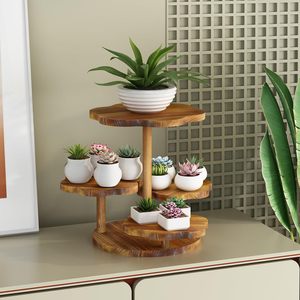 Estante de madera de varios niveles con 4 capas, soporte redondo para plantas de escritorio para decoración del hogar - Product Image 1