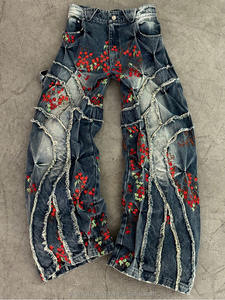 Unique New Trendy Denim Pant Colorful Flower Pattern Patchwork <strong>Women</strong> Jeans Denim Pants <strong>Trousers</strong> - Product Image 3