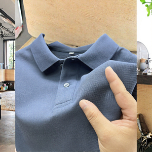 T-shirt décontracté pour homme été 2024, anti-rides, imprimé, nouveau, manches courtes, col brodé, 100% coton, quotidien - Product Image 2