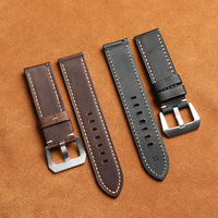 Correas de Reloj de Cuero Zenos Custom Brands, Correas de Reloj Deportivas Vintage de Cuero de Vaca de Primera Calidad Encerado con Aceite, Estilo Crazy Horse, 22/24 mm