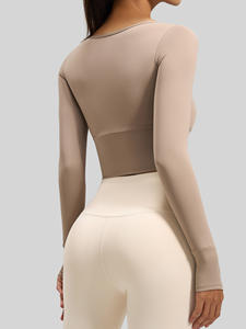 Haut de sport respirant et amincissant pour <span class=keywords><strong>femme</strong></span>, avec <span class=keywords><strong>ceinture</strong></span> intégrée, idéal pour le yoga, le fitness et la course à pied, manches trois-quarts - Product Image 2