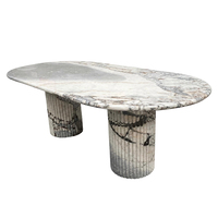 Table à manger Ocean Storm, plateau ovale en marbre naturel, base à colonnes cannelées, table de conférence en pierre de luxe pour la maison, l'hôtel, le restaurant