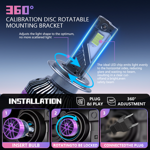 Carolyn หลอดไฟหน้า LED 6000K 360W, ไฟหน้า LED 40000LM H1 H4 H11 H13 <span class=keywords><strong>HB3</strong></span> H7 9005 9006สามารถปรับพลังงานได้สำหรับรถยนต์และรถบรรทุก - Product Image 6
