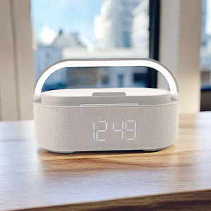 Haut-parleur Bluetooth multifonctionnel rétro pour bureau, <span class=keywords><strong>avec</strong></span> chargeur sans fil, horloge-réveil, <span class=keywords><strong>radio</strong></span> FM à bruit blanc et lampe d'ambiance de chevet - Product Image 6