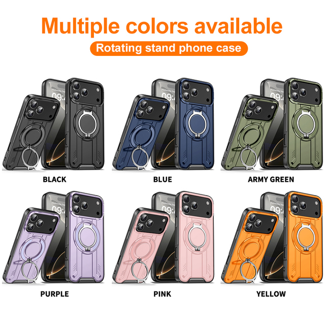 Military-Grade Drop-Protection TPU+PC Magnetic Phone Case Built-in Magnetic Ring Full Camera Lens Protection Cover for Wholesale