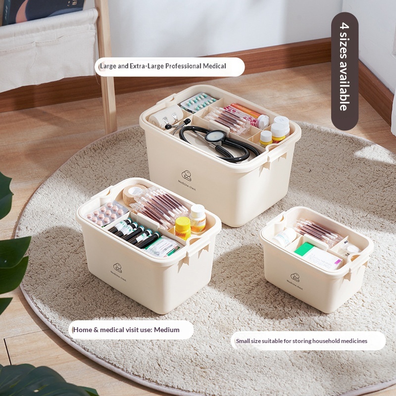 Cream Style Portable Retro Design 10L Capacity Plastic Multi-Layer Medicine Box Home Emergency Storage