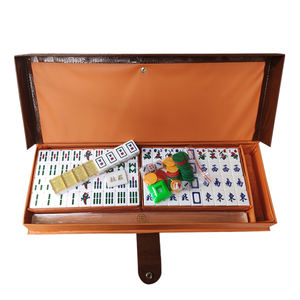 Jeu de Mahjong de Taïwan - Double couche, 144 tuiles, 4 règles, 3 dés, 1 drapeau météo et Lazhuang, jetons de <span class=keywords><strong>poker</strong></span> - Boîte longue en PVC marron - Product Image 5