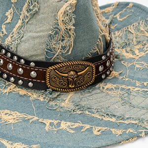 Sombrero de Pescador de Mezclilla Rasgada Color Verde Azulado para Senderismo y Campamento al Aire Libre, Protección Solar Unisex, Moda Versátil, Gorra Casual Nueva - Product Image 3