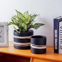 Pot de fleurs en céramique - 5 + 7 pouces, pots de plantes robustes avec trou de drainage et bouchons en caoutchouc - Noir semi-mat et naturel