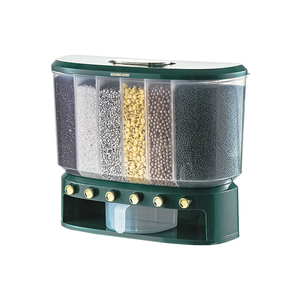 Dispensador de Granos de 6 Compartimentos, Contenedor de Arroz de un Solo Toque, Almacenamiento de Cereales Montado en la Pared, Organizador Hermético a Prueba de Humedad e Insectos para Cocina - Product Image 1