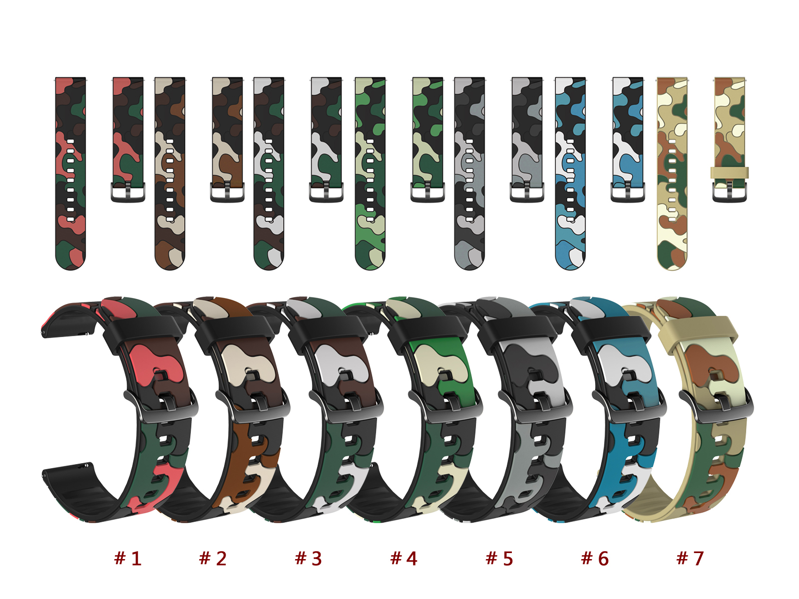 New Silicone 20mm 22mm Camouflage Watch Strap Band Loop Stainless Steel Adjustable Elastic Sport Smart Watch Accessories