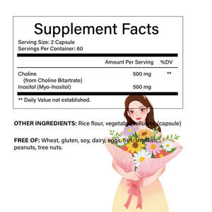 แคปซูลโคลีนอินโอซิทอล 1000 มก. ยี่ห้อ OEM ผลิตภัณฑ์เสริมอาหารโคลีนบิทาร์เทรต 500 มก. และไมโอ-อินโอซิทอล 500 มก. - Product Image 2
