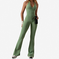 Combinaison de yoga une pièce à col en V avec dentelle et logo personnalisé pour femme, dos ouvert, taille haute, anti-humidité, séchage rapide, tenue de sport